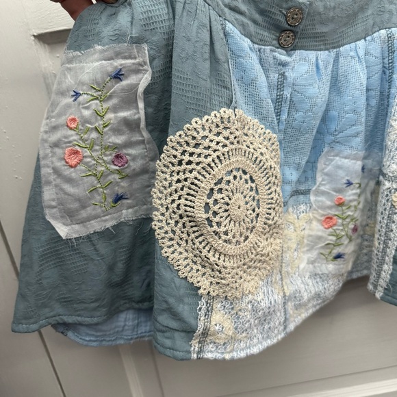 Boho Patchwork Crochet Applique Cami Tank POL Womens S Blue - Picture 3 of 12